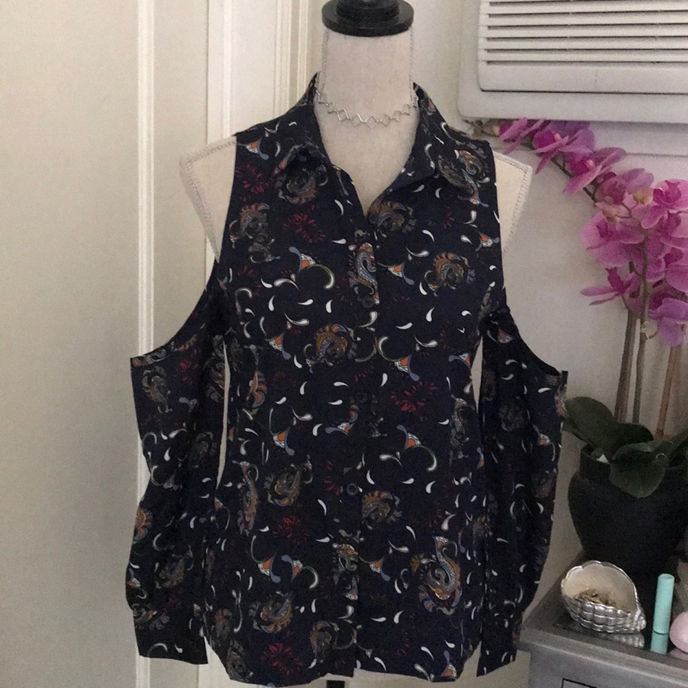 Bohemian Open Shoulder Button Down Top - image 3